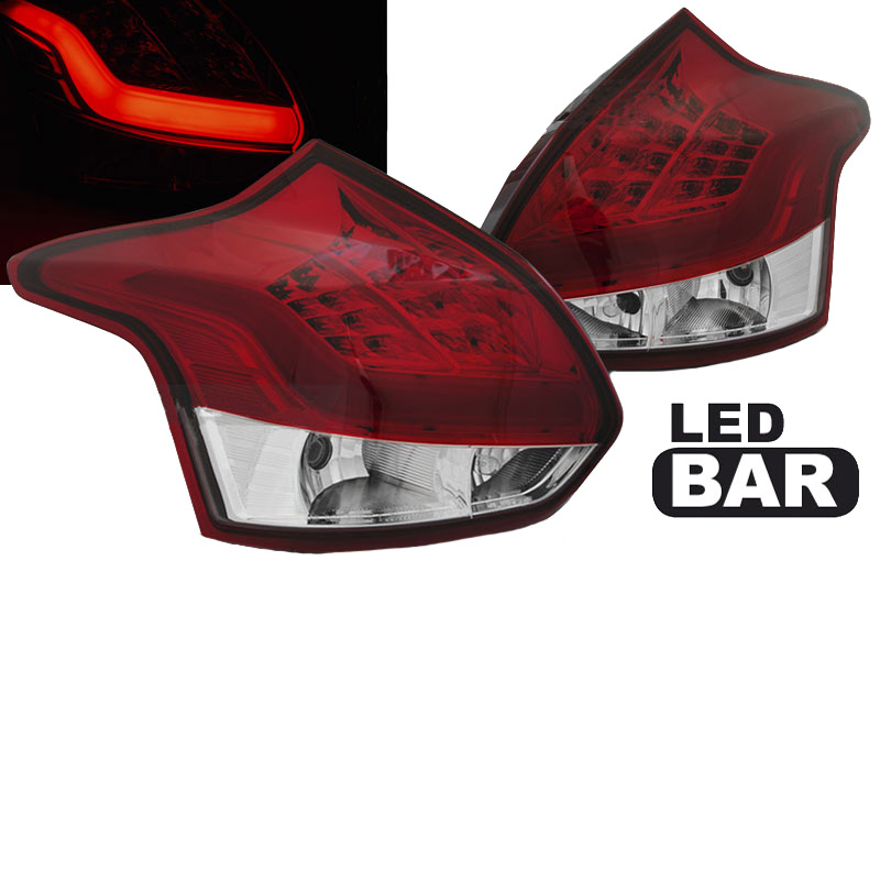 Βλησαρούλης Car Center - Πισινά Φανάρια Set Για Ford Focus 11-14 Hatchback Led Bar  Κόκκινο/Crystal JunYan