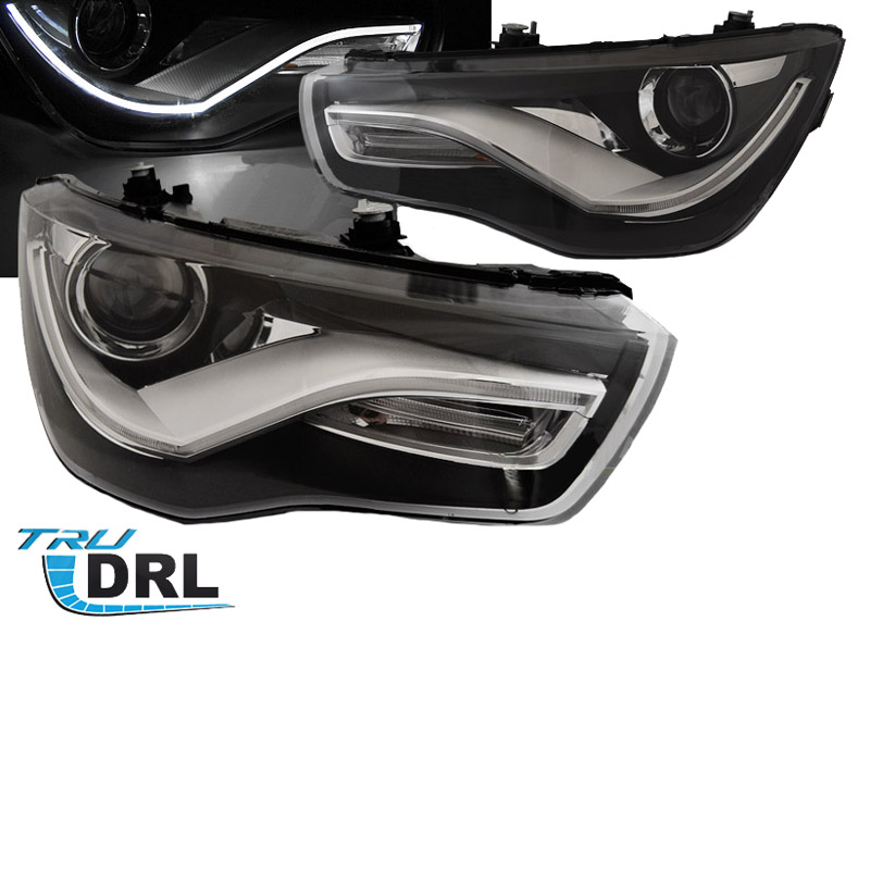 Βλησαρούλης Car Center - Μπροστινά Φανάρια Set Για Audi A1 8X 10-14 True DRL Tube Μαύρα H7 Με Μοτέρ Depo