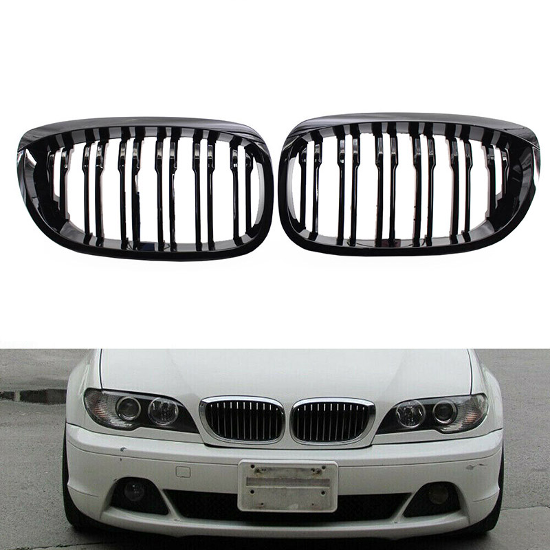 Βλησαρούλης Car Center - Καρδιές Μάσκας Για Bmw 3 E46 03-06 Coupe/Cabrio M4 Look Με Διπλή Γρίλια 4D Μαύρο Γυαλιστερό 2 Τεμάχια