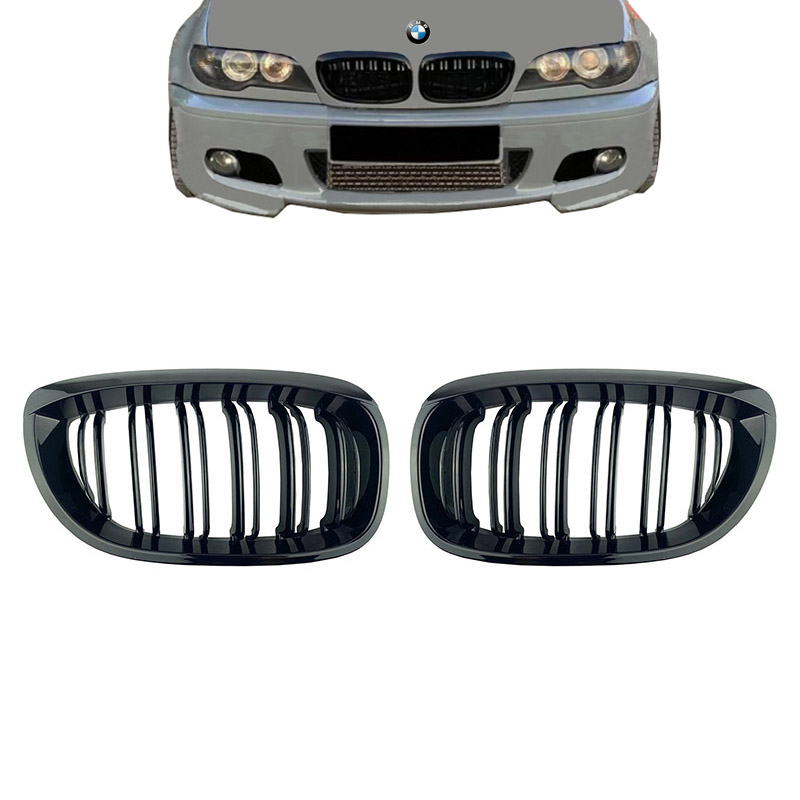 Βλησαρούλης Car Center - Καρδιές Μάσκας Για Bmw 3 E46 03-06 Coupe/Cabrio M4 Look Με Διπλή Γρίλια  Μαύρο Γυαλιστερό 2 Τεμάχια