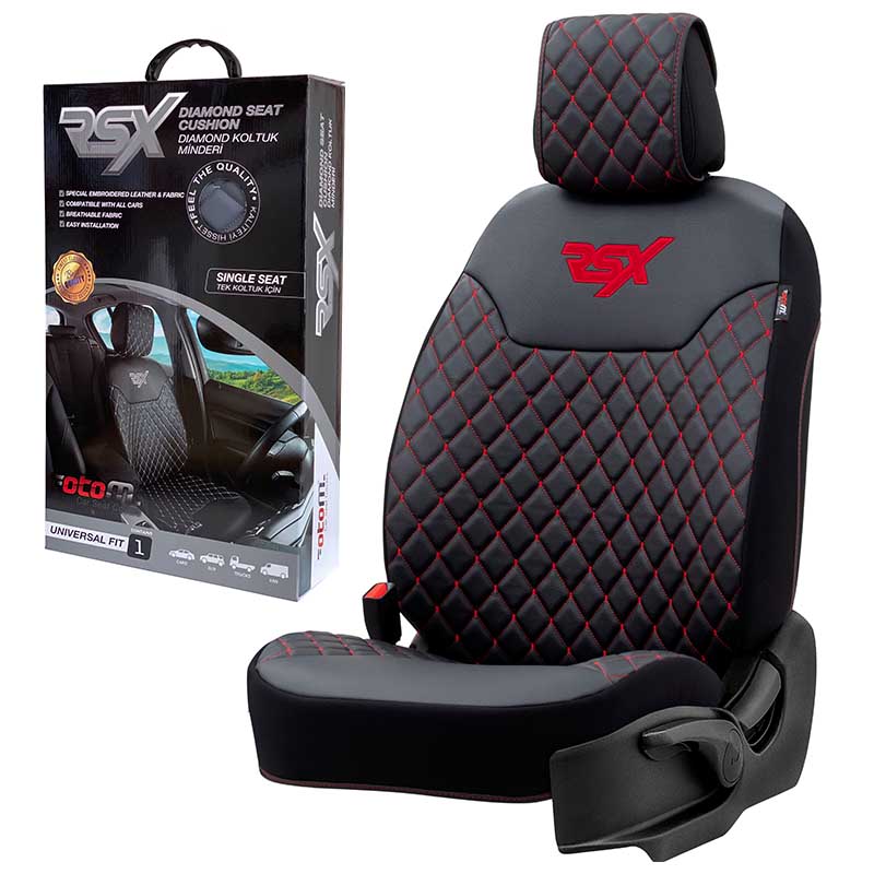 Βλησαρούλης Car Center - Ημικάλυμμα Αυτοκινήτου Otom RSX Diamond Δερματίνη Κεντητή Καπιτονέ Μαύρο Με Κόκκινη Ραφή RSXD-101 1 Τεμάχιο