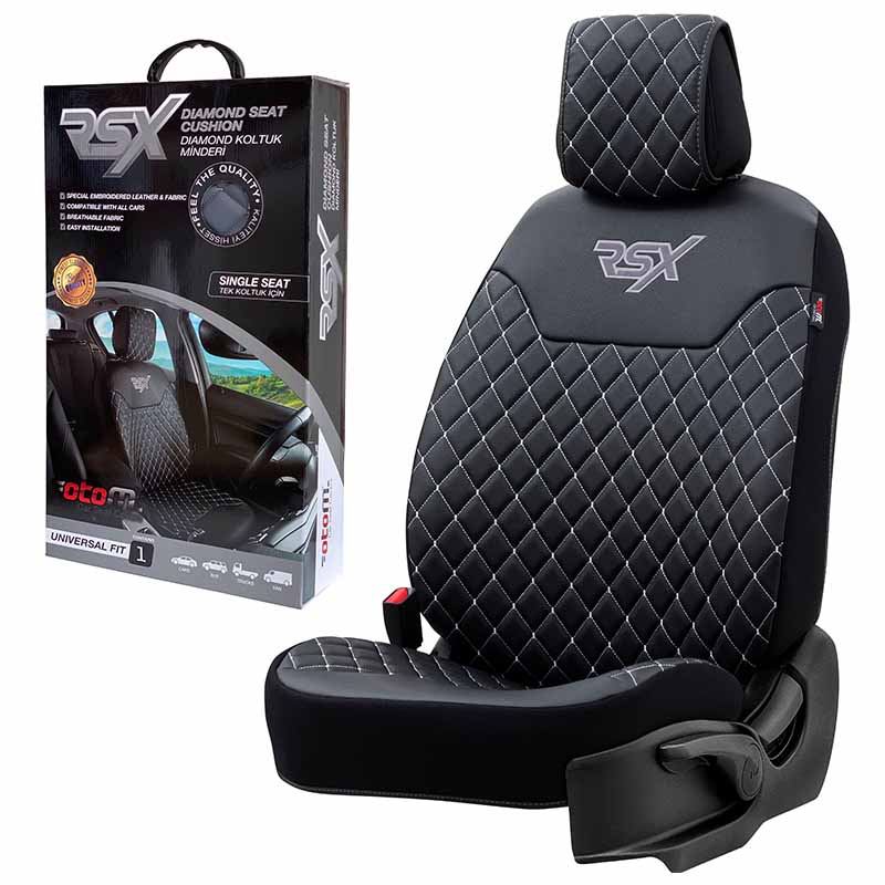 Βλησαρούλης Car Center - Ημικάλυμμα Αυτοκινήτου Otom RSX Diamond Δερματίνη Κεντητή Καπιτονέ Μαύρο Με Άσπρη Ραφή RSXD-102 1 Τεμάχιο