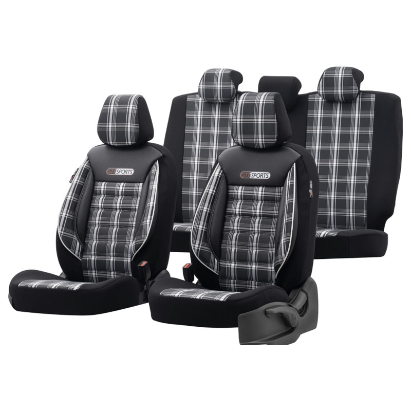 Βλησαρούλης Car Center - Καλύμματα Αυτοκινήτου Otom GTI Sports Design Universal Jacquard / Lacost / Δερματίνη Σετ Εμπρός / Πίσω 11 Τεμαχίων Μαύρο - Γκρι GTI-807