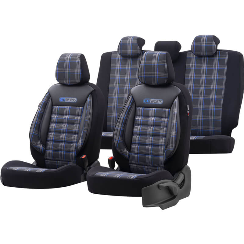 Βλησαρούλης Car Center - Καλύμματα Αυτοκινήτου Otom GTI Sports Design Universal Jacquard / Lacost / Δερματίνη Σετ Εμπρός / Πίσω 11 Τεμαχίων Μαύρο - Μπλε GTI-803