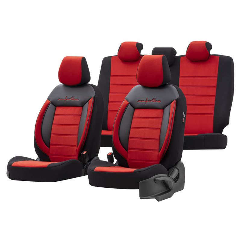Βλησαρούλης Car Center - Καλύμματα Αυτοκινήτου Otom Comfortline Design Universal Sued / Rachel / Δερματίνη Σετ Εμπρός / Πίσω 11 Τεμαχίων Μαύρο - Κόκκινο CMF-207