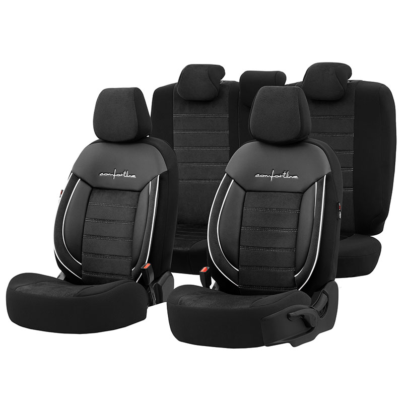 Βλησαρούλης Car Center - Καλύμματα Αυτοκινήτου Otom Comfortline Design Universal Sued / Rachel / Δερματίνη Σετ Εμπρός / Πίσω 11 Τεμαχίων Μαύρο Με Άσπρο Ρέλι CMF-217