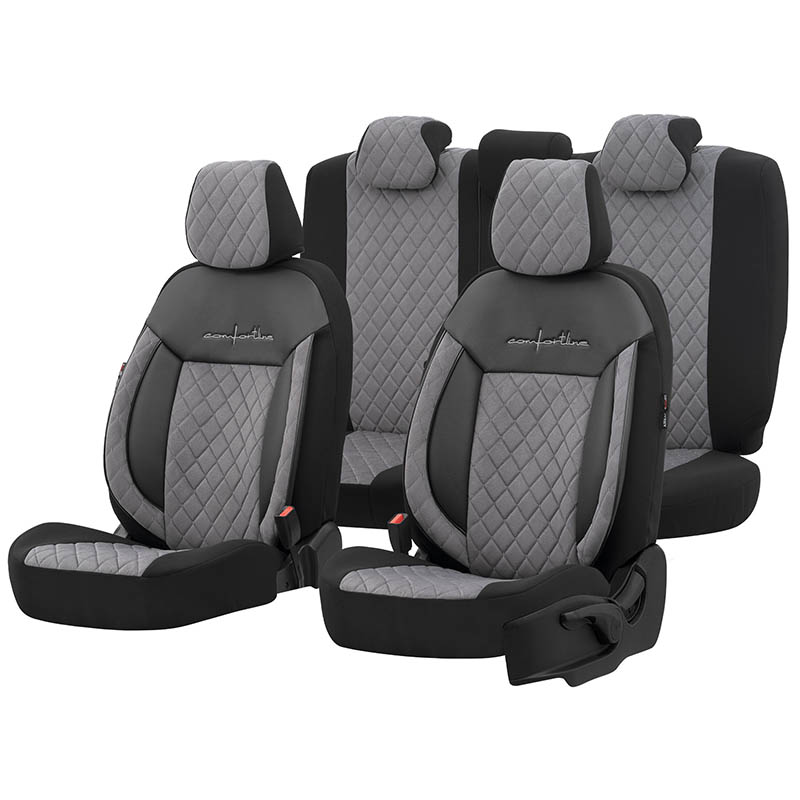 Βλησαρούλης Car Center - Καλύμματα Αυτοκινήτου Otom Comfortline VIP Design Universal Sued / Rachel / Δερματίνη Καπιτονέ Σετ Εμπρός / Πίσω 11 Τεμαχίων Μαύρο - Γκρι CMV-233