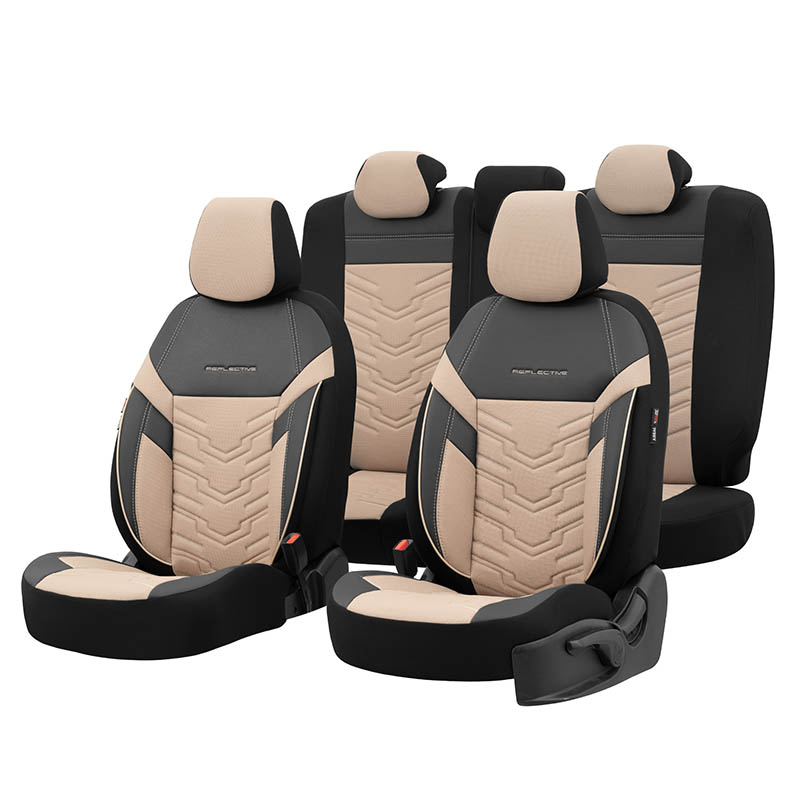 Βλησαρούλης Car Center - Καλύμματα Αυτοκινήτου Otom Reflective Design Universal Jacquard / Rachel / Δερματίνη Σετ Εμπρός / Πίσω 11 Τεμαχίων Μαύρο - Μπεζ RFL-2605