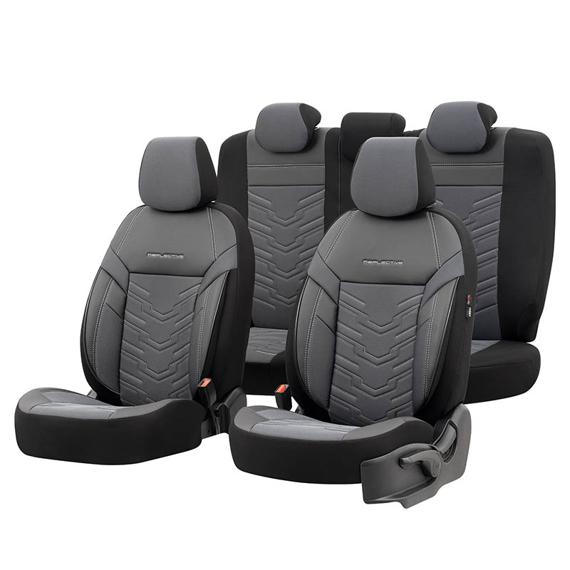 Βλησαρούλης Car Center - Καλύμματα Αυτοκινήτου Otom Reflective Design Universal Jacquard / Rachel / Δερματίνη Σετ Εμπρός / Πίσω 11 Τεμαχίων Μαύρο - Σκούρο Γκρι RFL-2603