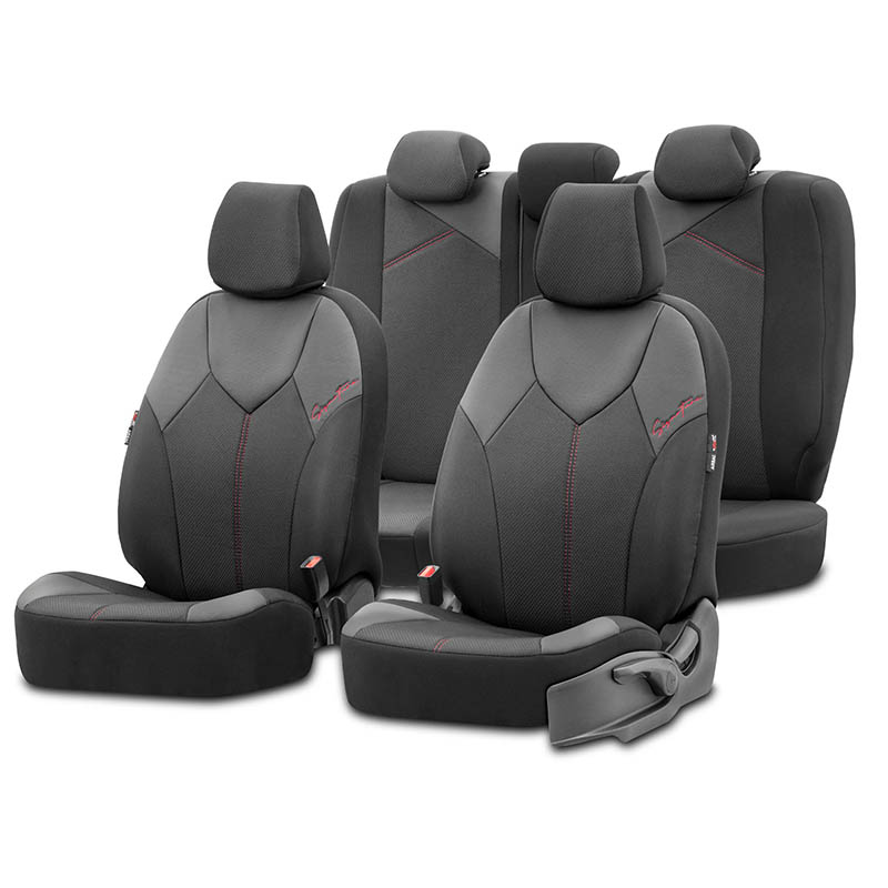 Βλησαρούλης Car Center - Καλύμματα Αυτοκινήτου Otom Signature Design Universal Δερματίνη / Rachel Σετ Εμπρός / Πίσω 11 Τεμαχίων Μαύρο Με Κόκκινη Ραφή SGT-2402