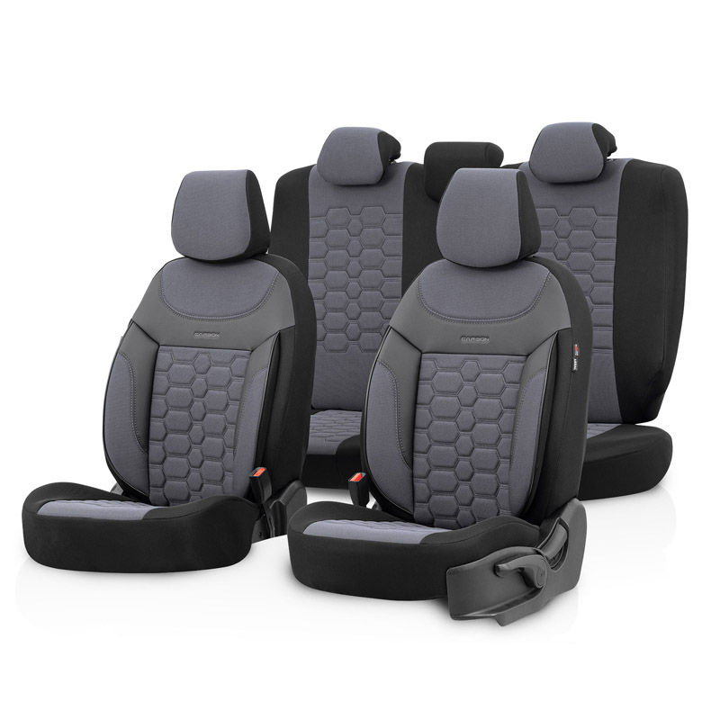 Βλησαρούλης Car Center - Καλύμματα Αυτοκινήτου Carbon Design Universal Jacquard / Rachel / Δερματίνη Σετ Εμπρός / Πίσω 11 Τεμαχίων Γκρι CRB-3404