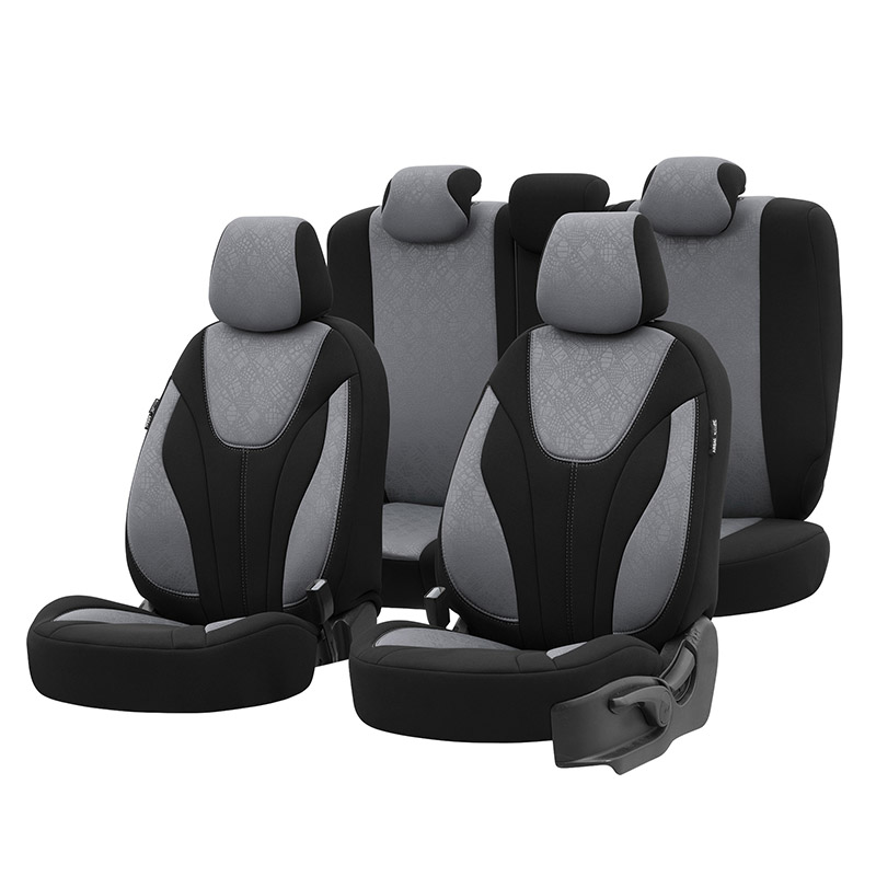 Βλησαρούλης Car Center - Καλύμματα Αυτοκινήτου Otom Ruby Design Universal Βαμβακερό Ύφασμα Rachel Σετ Εμπρός / Πίσω 11 Τεμαχίων Μαύρο / Γκρι RBY-1202