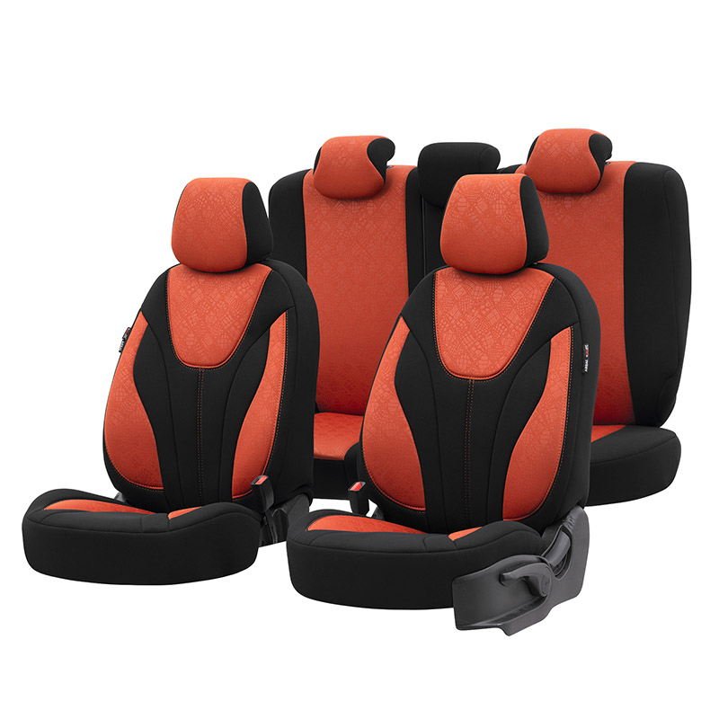 Βλησαρούλης Car Center - Καλύμματα Αυτοκινήτου Otom Ruby Design Universal Βαμβακερό Ύφασμα Rachel Σετ Εμπρός / Πίσω 11 Τεμαχίων "Terracota" Μαύρο / Κεραμιδί RBY-1204