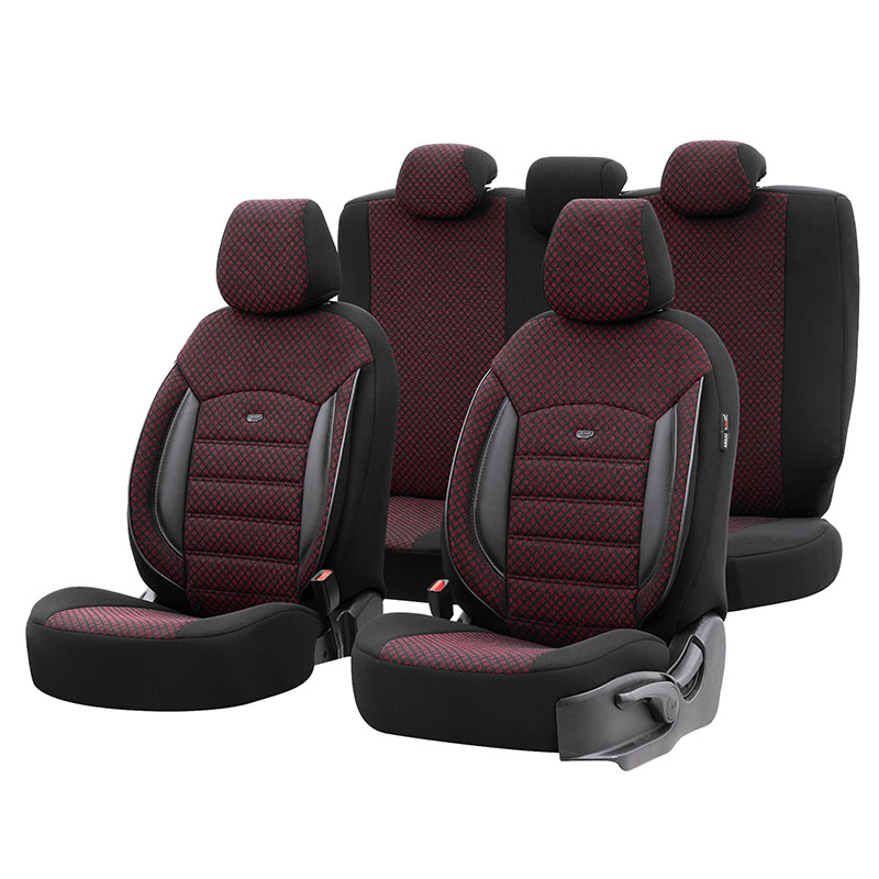 Βλησαρούλης Car Center - Καλύμματα Αυτοκινήτου Otom Sport Plus Design Universal Βαμβακερό Ύφασμα / Rachel / Δερματίνη Σετ Εμπρός / Πίσω 11 Τεμαχίων Μαύρο Με Μπορντό SPTPLS-103