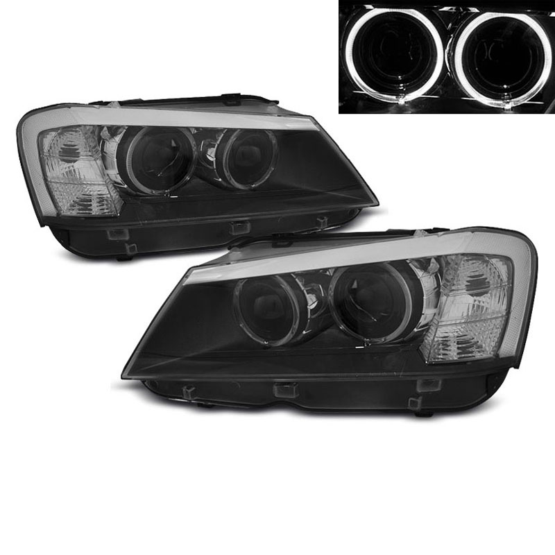 Βλησαρούλης Car Center - Μπροστινά Φανάρια Set Για Bmw Χ3 F25 10-07.14 Angel Eyes Μαύρα