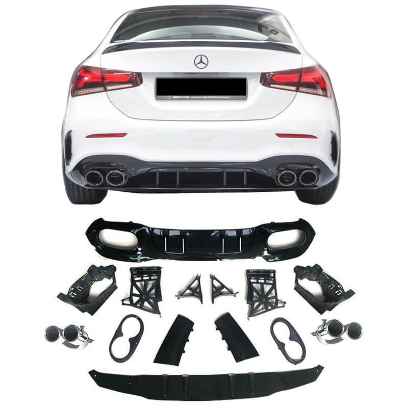 Βλησαρούλης Car Center - Diffuser Πίσω Προφυλακτήρα Για Mercedes-Benz A-Class W177 19+ Sedan Amg Look Με Μπούκες Χρωμίου