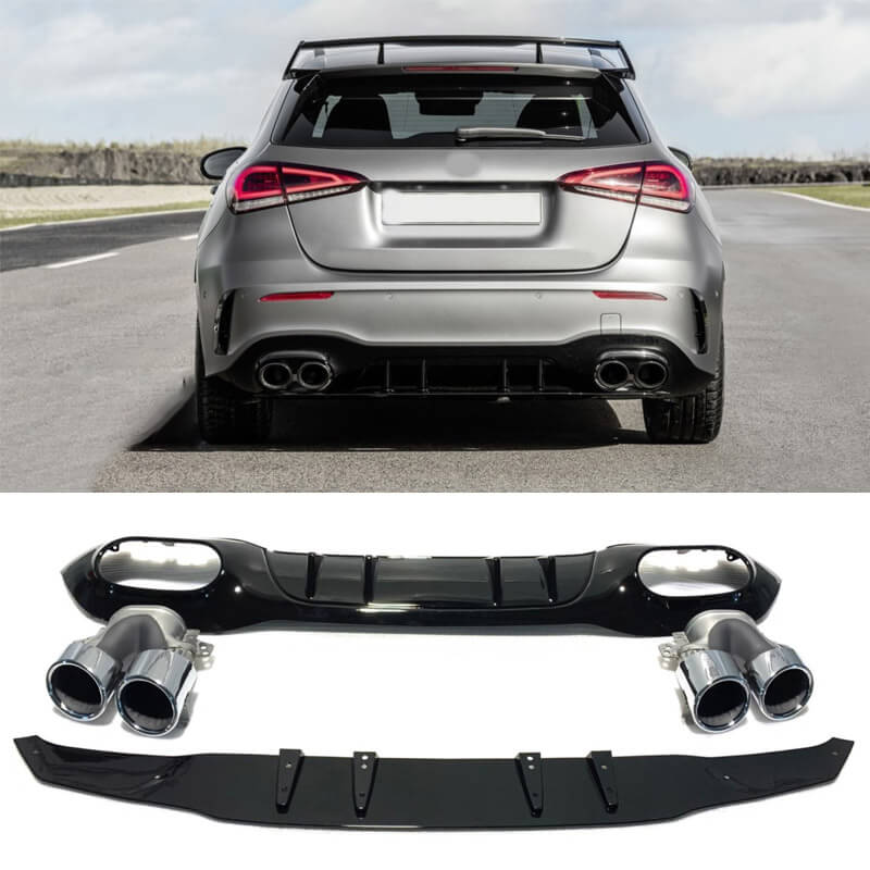 Βλησαρούλης Car Center - Diffuser Πίσω Προφυλακτήρα Για Mercedes-Benz A-Class W177 19+ Hatchback Amg Look Με Μπούκες Χρωμίου