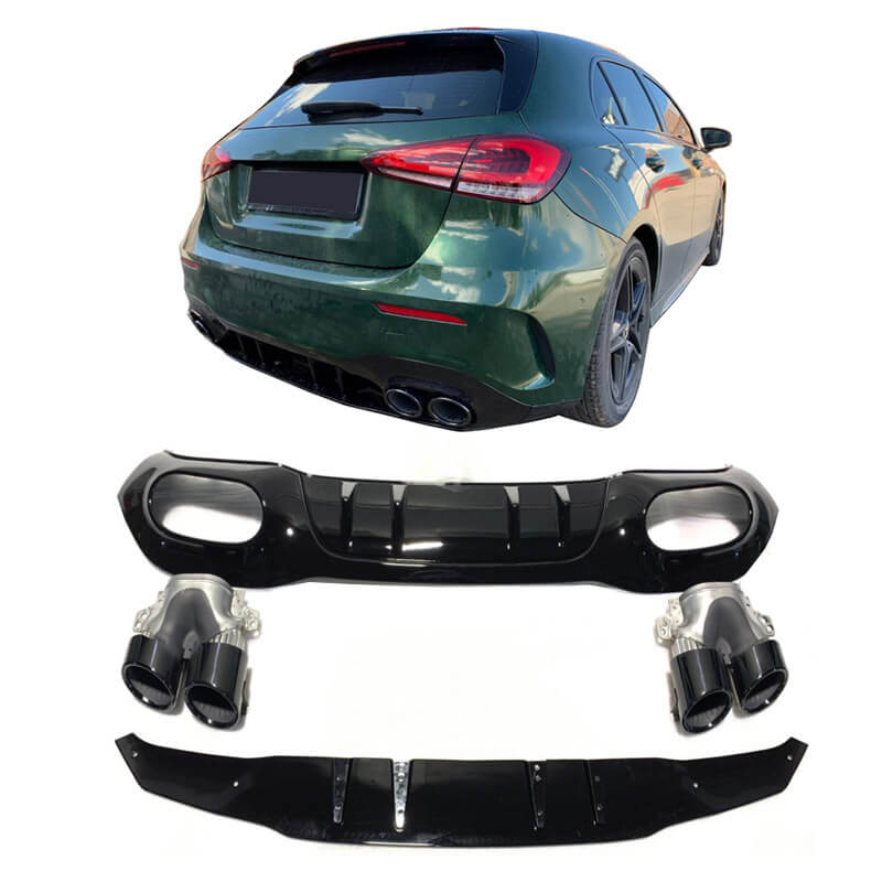 Βλησαρούλης Car Center - Diffuser Πίσω Προφυλακτήρα Για Mercedes-Benz A-Class W177 19+ Hatchback Amg Look Με Μαύρες Μπούκες
