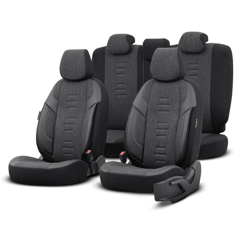 Βλησαρούλης Car Center - Καλύμματα Αυτοκινήτου Otom "Throne" Universal Λινό Ύφασμα / Rachel / Δερματίνη Σετ Εμπρός / Πίσω 11 Τεμαχίων Γκρι / Μαύρο THR-102