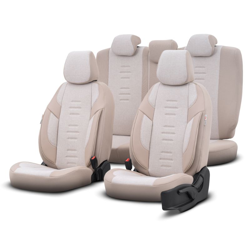 Βλησαρούλης Car Center - Καλύμματα Αυτοκινήτου Otom "Throne" Universal Λινό Ύφασμα / Rachel / Δερματίνη Σετ Εμπρός / Πίσω 11 Τεμαχίων Μπεζ THR-104