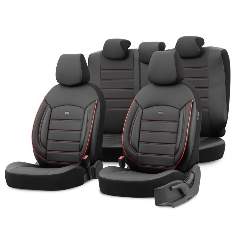 Βλησαρούλης Car Center - Καλύμματα Αυτοκινήτου Otom Inspire Design Universal Full Δερματίνη Σετ Εμπρός / Πίσω 11 Τεμαχίων Μαύρο Με Κόκκινη Ραφή INS-3503