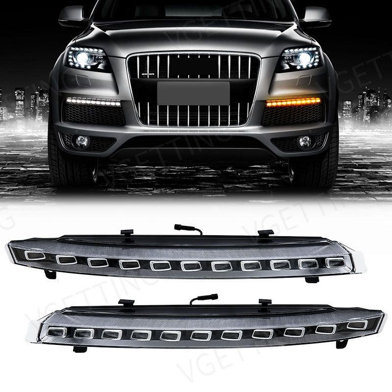 Βλησαρούλης Car Center - Μπροστινά Φλας Για Audi Q7 4L (2006-2009) Facelift Design Led & DRL Μάυρο/Χρώμιο 2 Τεμάχια