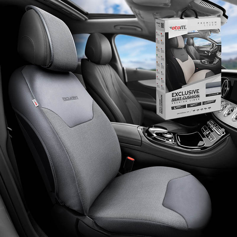 Βλησαρούλης Car Center - Ημικάλυμμα Αυτοκινήτου Otom "Exclusive" Από Λινό Ύφασμα Με Δερματίνη Σκούρο Γκρι EXLN-102 1 Τεμάχιο