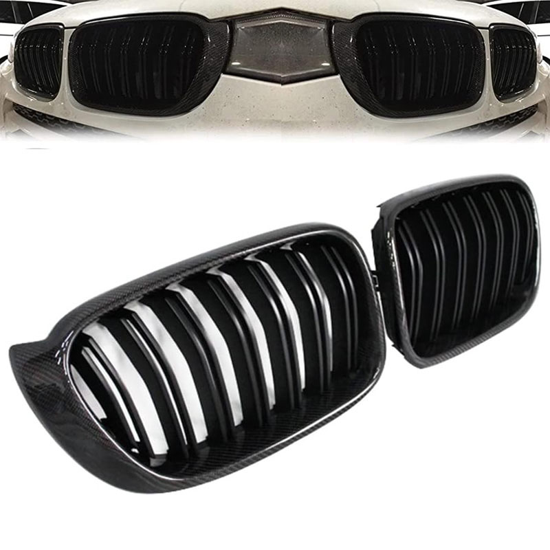 Βλησαρούλης Car Center - Καρδιές Μάσκας Για Bmw X3 F25 LCI 14-17 / X4 F26 14-17 M4 Look Με Διπλή Γρίλια Μαύρο Γυαλιστερό Με 7 Γρίλιες Και Πλαίσιο Carbon 2 Τεμάχια