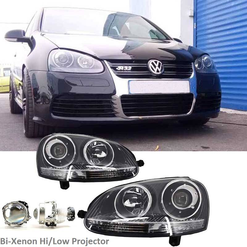 Βλησαρούλης Car Center - Μπροστινά Φανάρια Set Για Vw Golf V (5) 03-08 Bi-Xenon Projectors GTI / R32 Look Χρώμιο H7/H7 Με Μοτέρ & E-Mark Carner