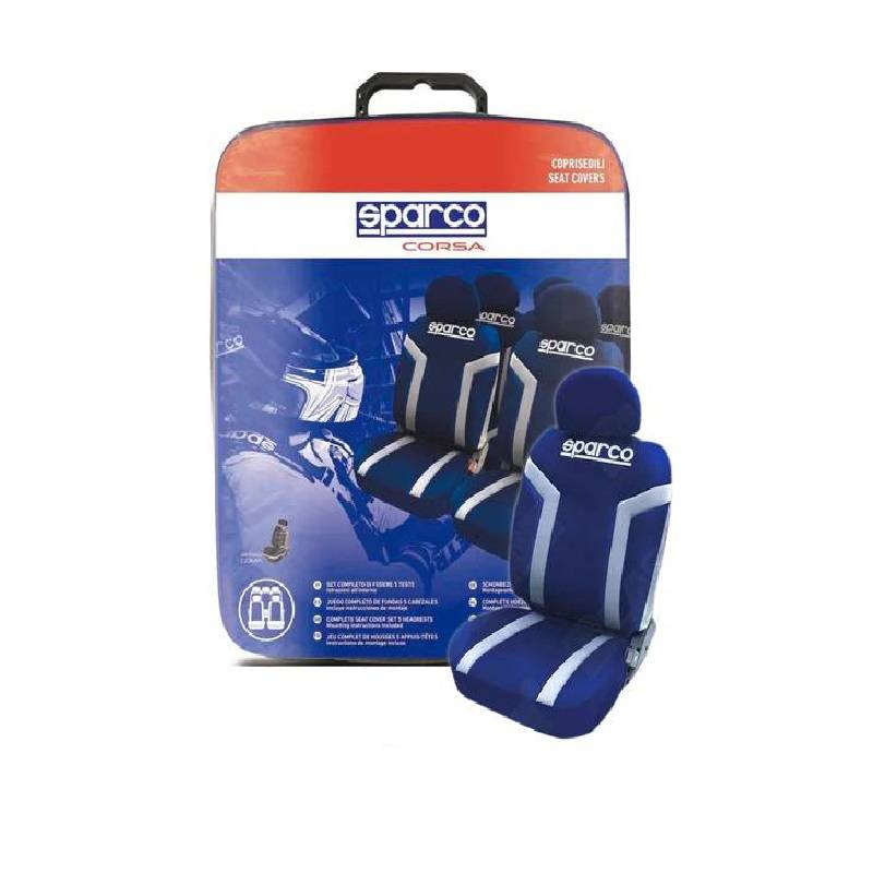 Βλησαρούλης Car Center - Καλύμματα Αυτοκινήτου "Sparco Linea S" Universal Υφασμάτινα Σετ Εμπρός / Πίσω 11 Τεμαχίων Μπλε / Άσπρο