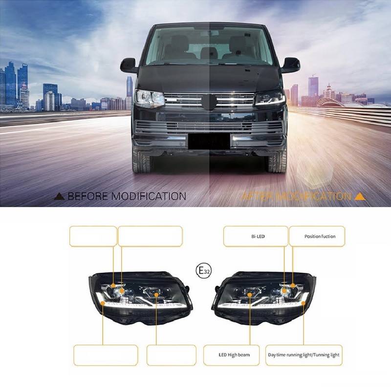 Βλησαρούλης Car Center - Μπροστινά Φανάρια Set Για Vw Transporter T6 15-20 DRL Full Led Μαύρα Με Μοτέρ Carner Με Δυναμικό Φλας