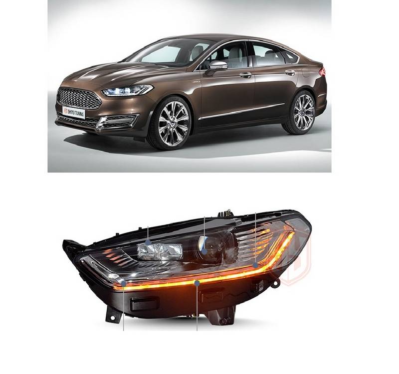 Βλησαρούλης Car Center - Μπροστινά Φανάρια Set Για Ford Mondeo mk5 13-16 DRL Chrome H7/Led Με Φλας Dynamic Carner