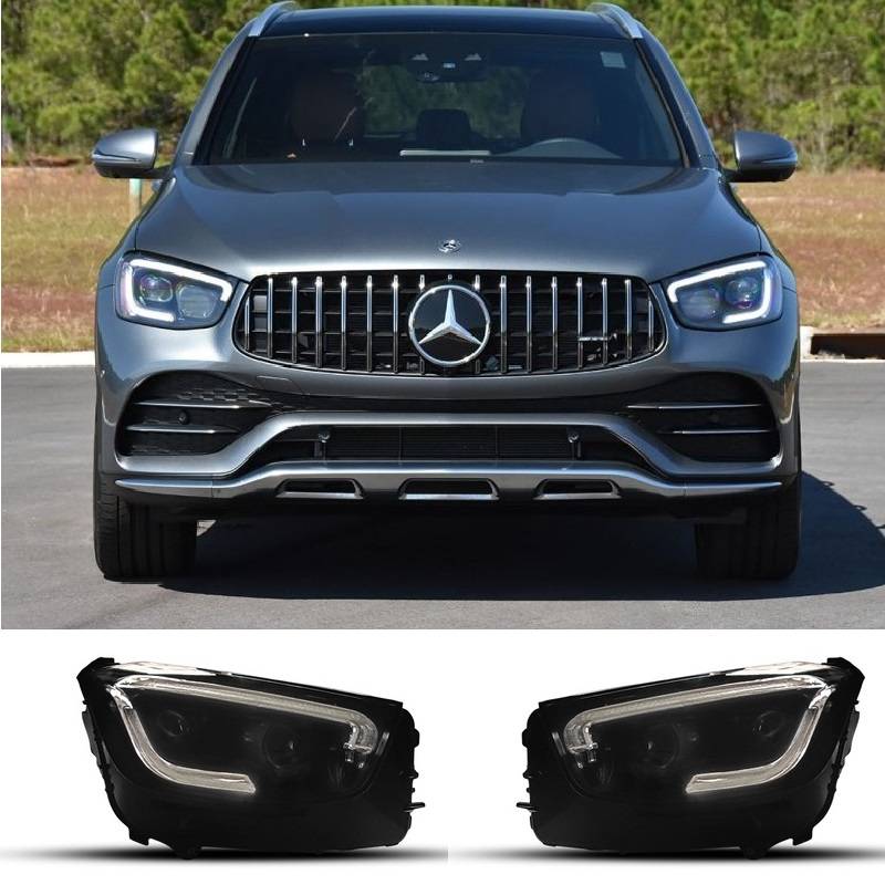 Βλησαρούλης Car Center - Μπροστινά Φανάρια Set Για Mercedes-Benz GLC C253/X253 Upgrade Σε Facelift Look 2020-2021 Μαύρα Full Led DRL Με Μοτέρ Carner