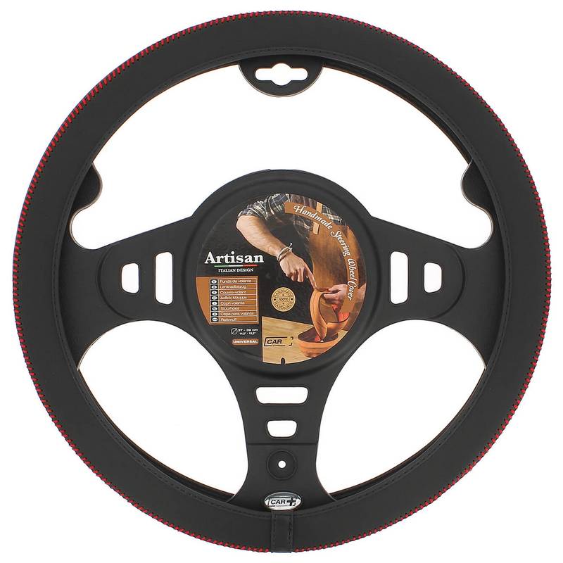 Βλησαρούλης Car Center - Κάλυμμα Tιμονιού Handmade Δερματίνη Μαύρο Με Κόκκινη Ραφή Medium 37-39cm HMA20BR
