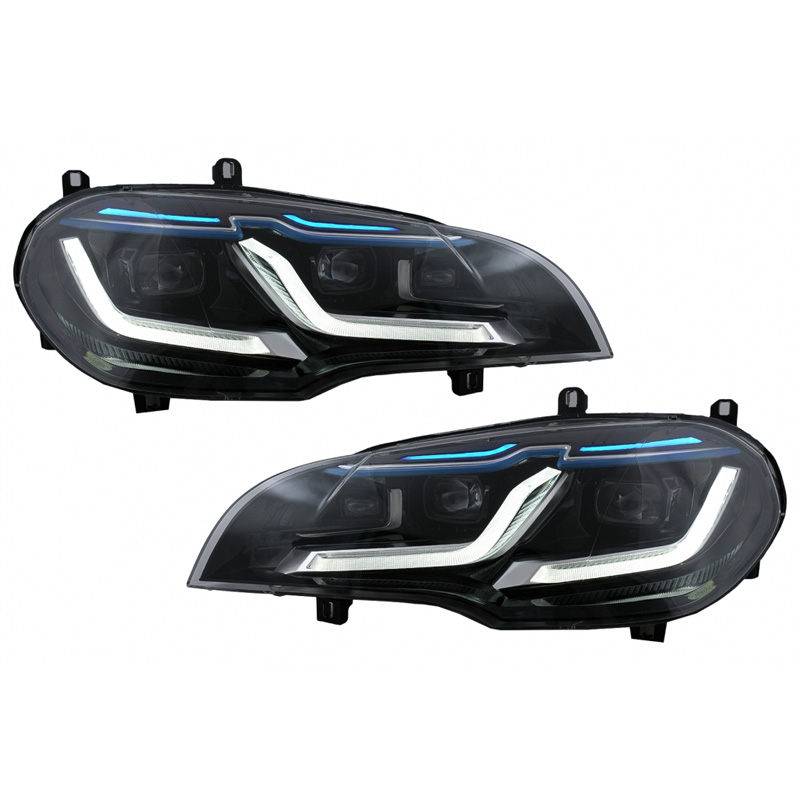 Βλησαρούλης Car Center - Μπροστινά Φανάρια Set Για Bmw X5 E70 07-14 Double L LED Bar Μαύρα Upgrade Xenon To Led Με Μοτέρ Carner