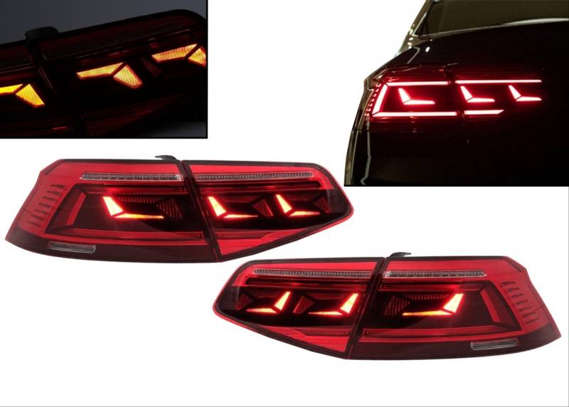 Βλησαρούλης Car Center - Πισινά Φανάρια Set Για VW Passat B8 3G (2015-2019) Limousine Sequential Dynamic Φλας B8.5 Design Red/Crystal