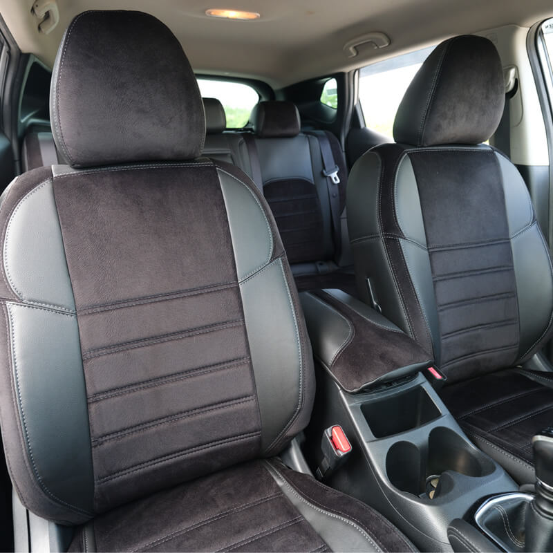 Βλησαρούλης Car Center - Καλύμματα Αυτοκινήτου Otom Custom Fit Για Nissan Qashqai J11 2014-2021 Sued / Rachel / Δερματίνη Σετ Εμπρός / Πίσω 15 Τεμαχίων Μαύρο-Γκρι 47014_ΚV_LD