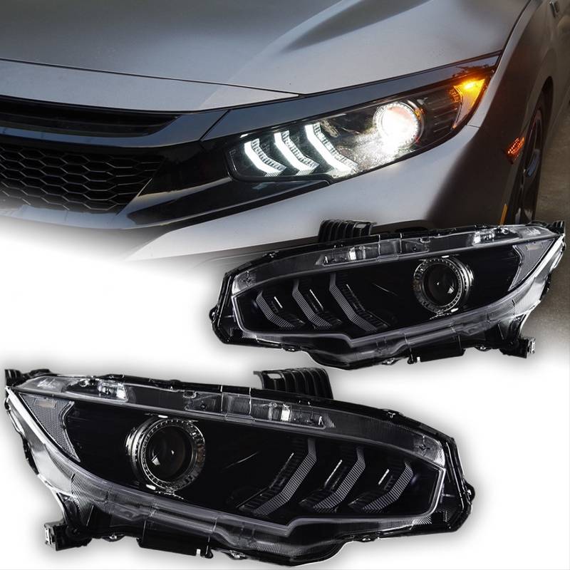 Βλησαρούλης Car Center - Μπροστινά Φανάρια Set Για Honda Civic FC5 2016-2021 Munstang Look Led Black