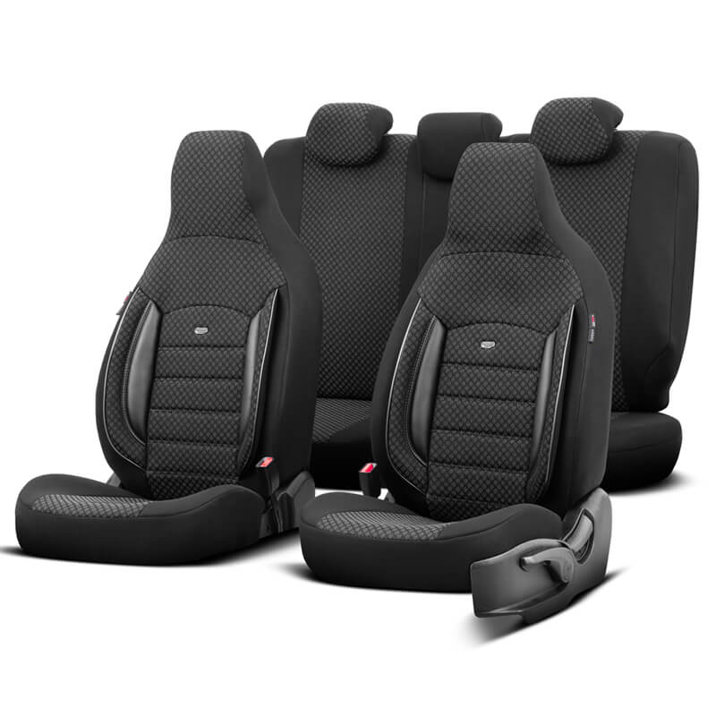 Βλησαρούλης Car Center - Καλύμματα Αυτοκινήτου Otom Sport Plus City Design Universal Βαμβακερό Ύφασμα / Rachel / Δερματίνη Σετ Εμπρός / Πίσω 11 Τεμαχίων  Με Ενσωματωμένα Προσκέφαλα Μαύρο SPTPLS-101CTY