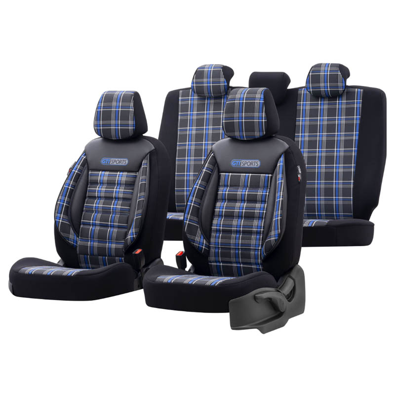 Βλησαρούλης Car Center - Καλύμματα Αυτοκινήτου Otom GTI Sports Design Universal Jacquard / Lacost / Δερματίνη Σετ Εμπρός / Πίσω 11 Τεμαχίων Μαύρο - Μπλε GTI-804