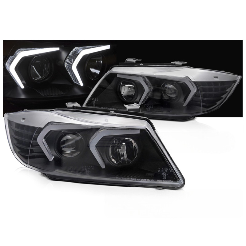 Βλησαρούλης Car Center - Μπροστινά Φανάρια Set Για Bmw 3 E90 / E91 05-08 G60 Look 3D DRL & Led Φλας Μαύρα H7/H1 Reliable Auto Parts