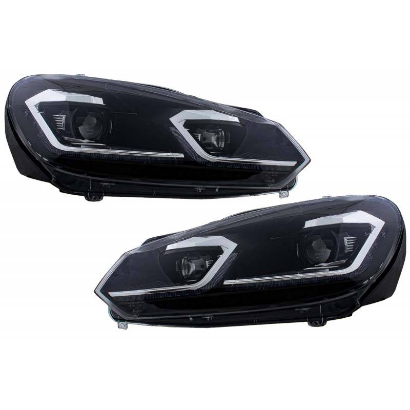 Βλησαρούλης Car Center - Μπροστινά Φανάρια Set Για Vw Golf VI (6) 08-12 DRL & Led Signal Dynamic Look Golf 7,5 Μαύρα Με ασημί Γραμμή Full Led Με Μοτέρ Carner