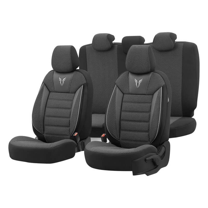 Βλησαρούλης Car Center - Καλύμματα Αυτοκινήτου Otom Toro Design Universal Βαμβακερό Ύφασμα / Δερματίνη Σετ Εμπρός / Πίσω 11 Τεμαχίων Μαύρο / Γκρι ΤRΟ-902