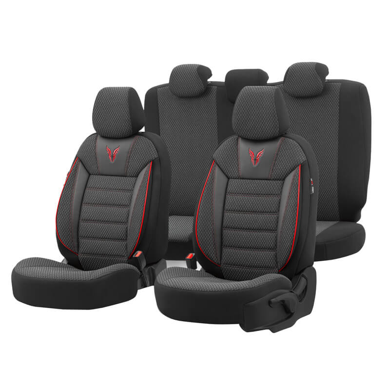 Βλησαρούλης Car Center - Καλύμματα Αυτοκινήτου Otom Toro Design Universal Βαμβακερό Ύφασμα / Δερματίνη Σετ Εμπρός / Πίσω 11 Τεμαχίων Μαύρο / Κόκκινο ΤRΟ-901