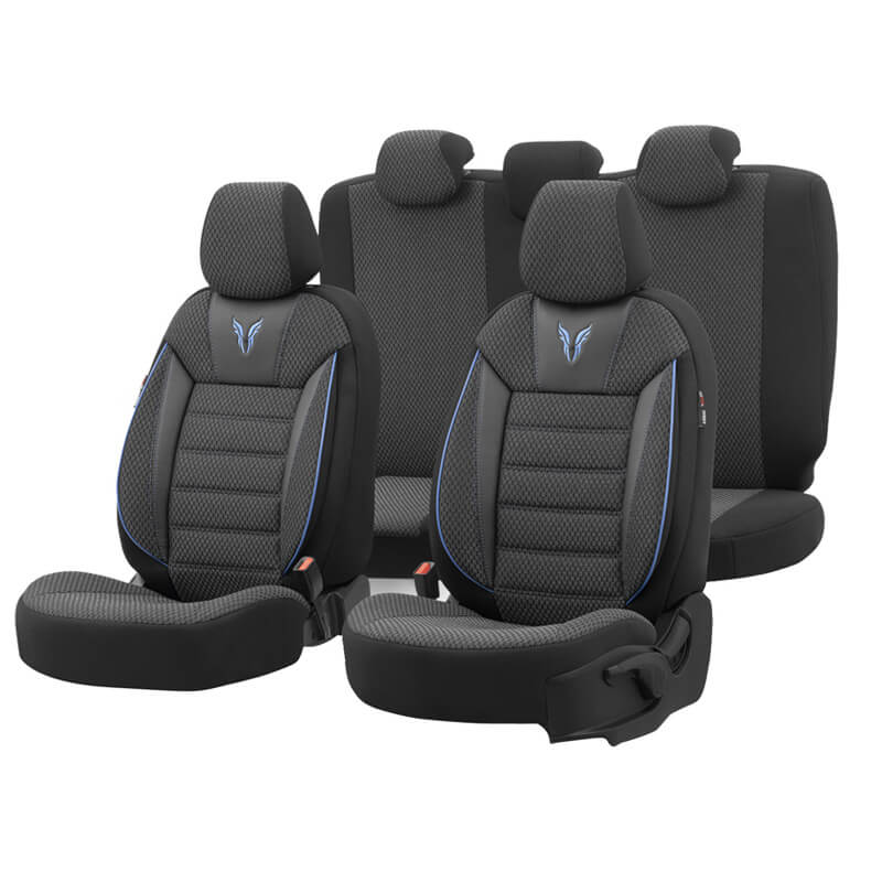 Βλησαρούλης Car Center - Καλύμματα Αυτοκινήτου Otom Toro Design Universal Βαμβακερό Ύφασμα / Δερματίνη Σετ Εμπρός / Πίσω 11 Τεμαχίων Μαύρο / Μπλε ΤRΟ-903