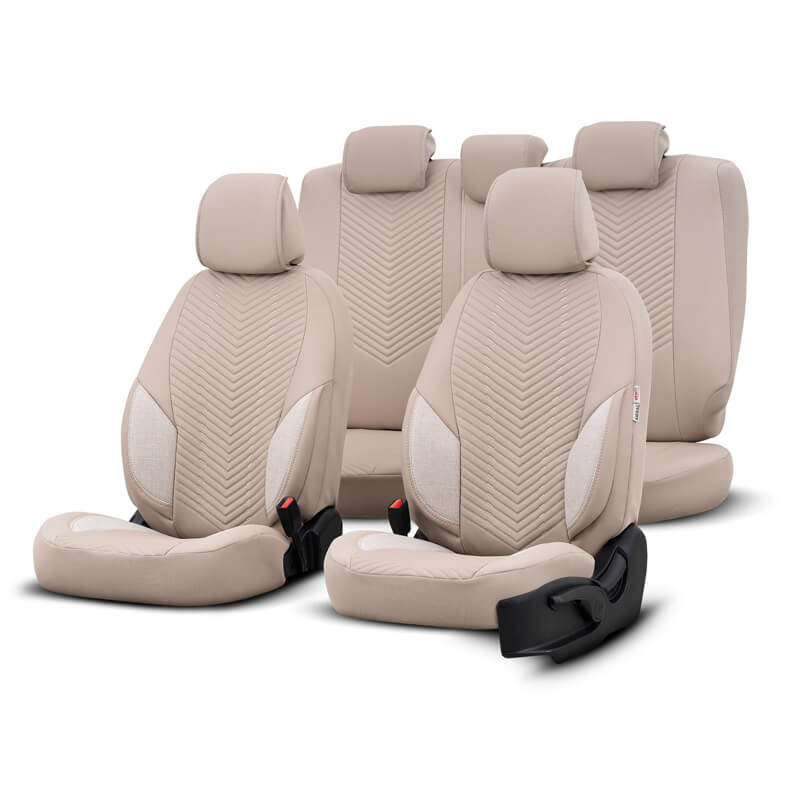Βλησαρούλης Car Center - Καλύμματα Αυτοκινήτου Otom "Advanced Leather" Universal Δερματίνη / Λινό Ύφασμα Σετ Εμπρός / Πίσω 11 Τεμαχίων Μπεζ ΑDV-105