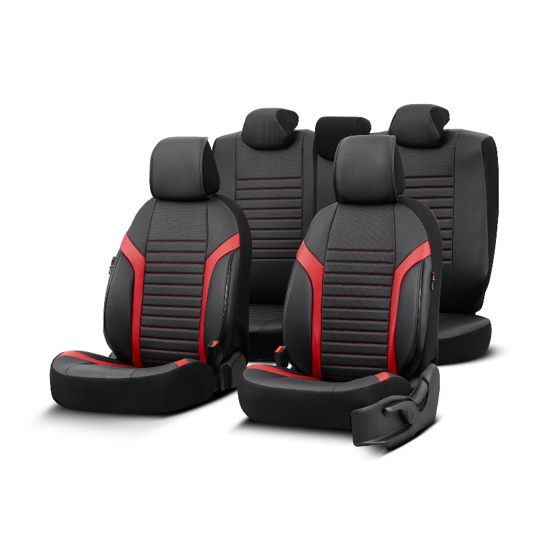 Βλησαρούλης Car Center - Καλύμματα Αυτοκινήτου Otom Coral Design Universal Full Δερματίνη Σετ Εμπρός / Πίσω 11 Τεμαχίων Μαύρο / Κόκκινο CRΑL-104