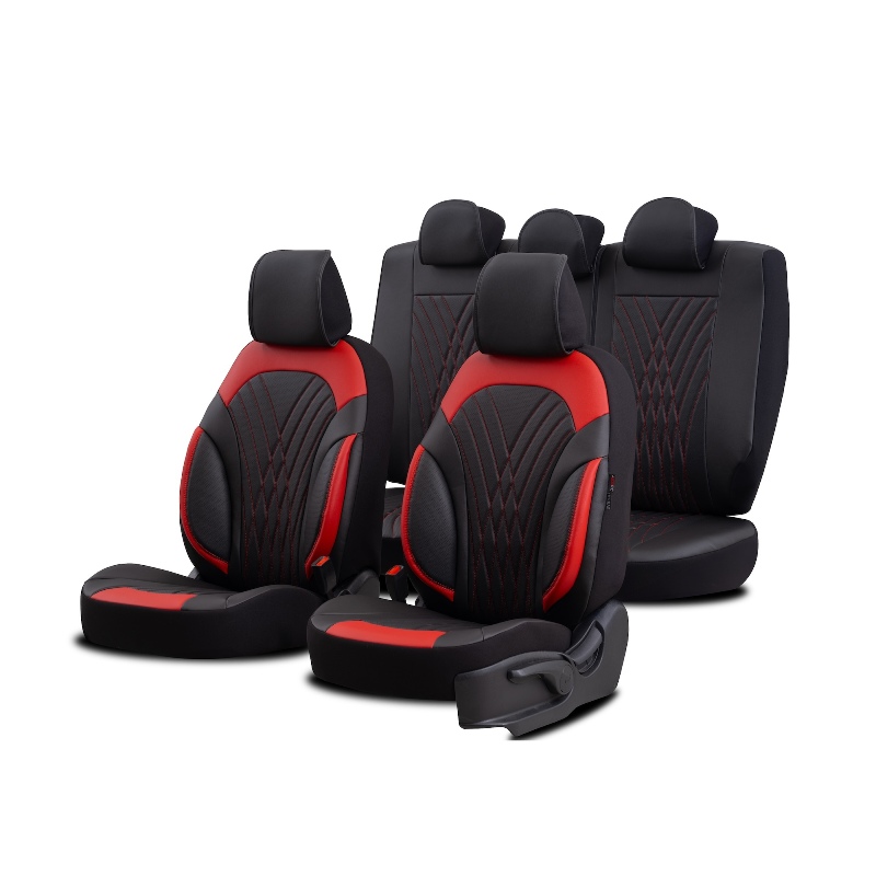 Βλησαρούλης Car Center - Καλύμματα Αυτοκινήτου Otom Progressive Design Universal Full Δερματίνη Σετ Εμπρός / Πίσω 11 Τεμαχίων Μαύρο / Κόκκινο ΡRG-104