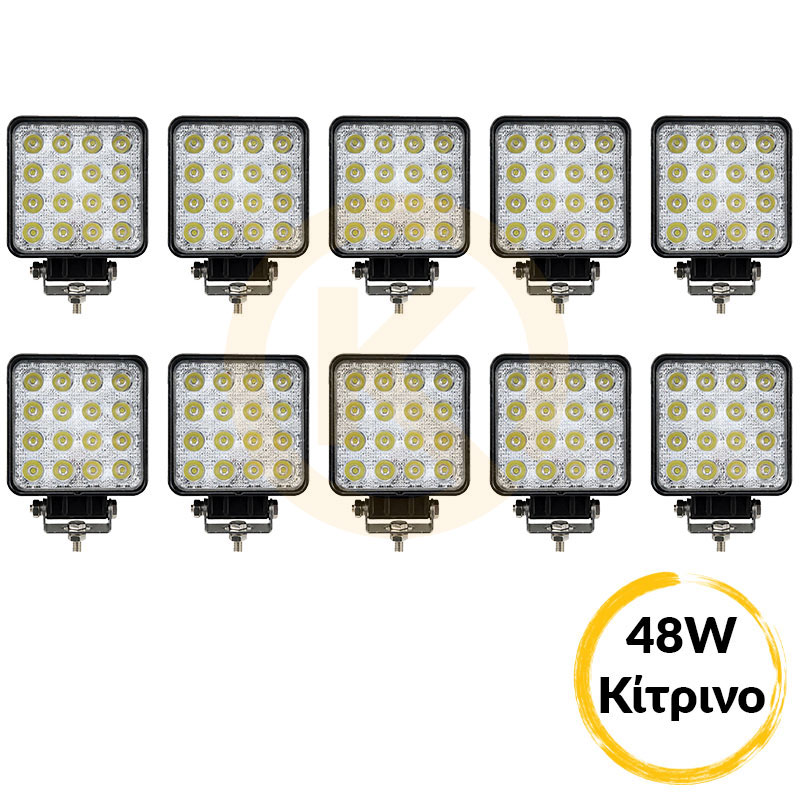 Βλησαρούλης Car Center - 10 ΤΕΜΑΧΙΑ ΠΡΟΒΟΛΕΙΣ LED 48WATT 9-30V ΚΙΤΡΙΝΟ ΦΩΣ 65MM
