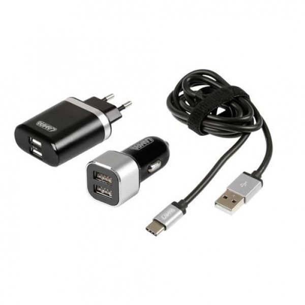 Βλησαρούλης Car Center - Lampa ΚΑΛΩΔΙΟ ΦΟΡΤΙΣΗΣ SILVER LINE USB TYPE C -100 cm (ΔΙΠΛΟΣ ΑΝΤΑΠΤΟΡΑΣ ΑΝΑΠΤΗΡΑ 12/24V & ΠΡΙΖΑ 220 V)  L3885.3/T